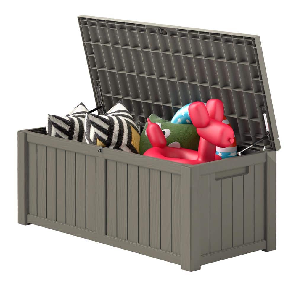 120 Gal. Outdoor Patio Deck Box, Large Weatherproof Resin Storage Box, Light Brown - Hercitys