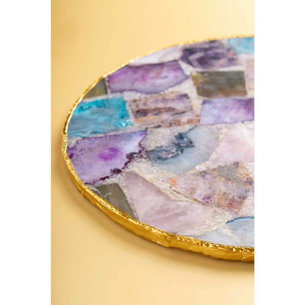 12 in.Radiance Agate Cheese.Serving Board with Gold Edges - Hercitys