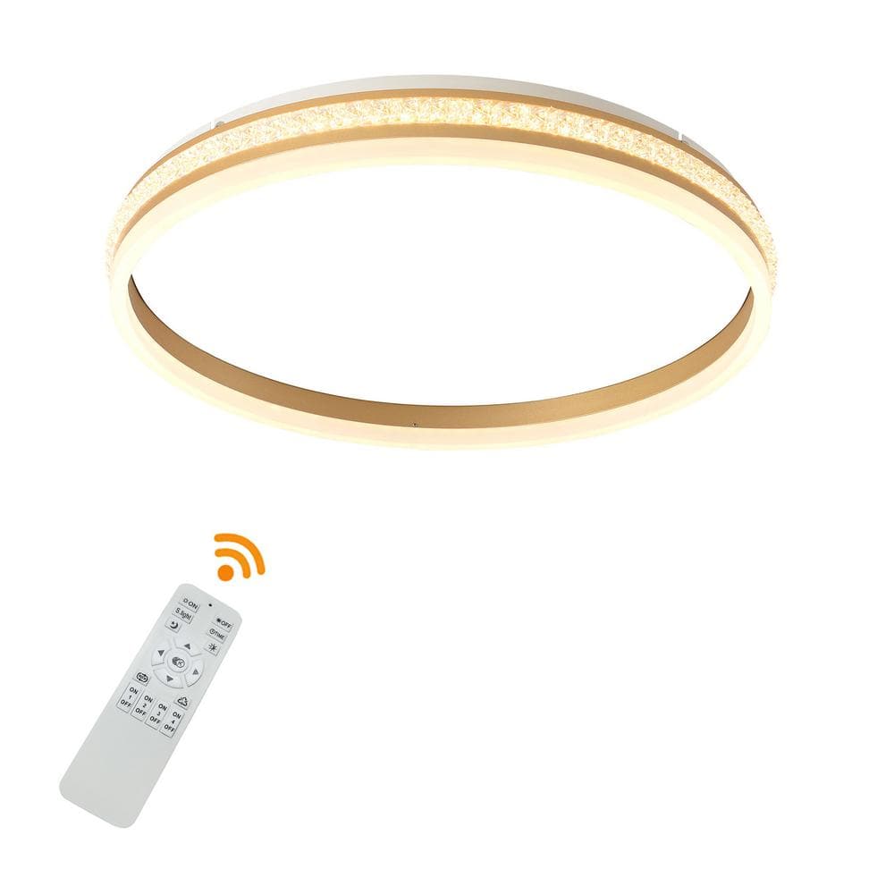 19.68 in. Gold Modern Round Flush Mount Dimmable LED Ceiling Light with Remote Control for Bedroom, Living Room - Hercitys