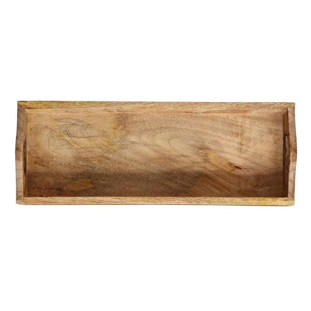 17.5 in. W x 0.5 in. H x 8 in. D Rectangle Natural Brown Mango Wood Serving Trays (Set of 2) - Hercitys