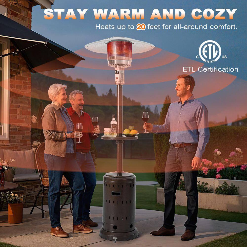 46,000 BTU Metal Brown Propane Gas Patio Heater with Wheels and Drink Stand - Hercitys