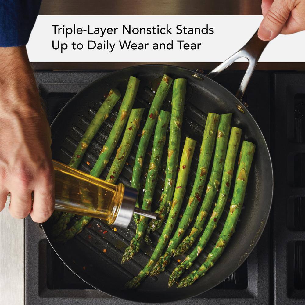 3-Ply Base Stainless Steel Nonstick Round Grill Pan, 10.25 in., Brushed Stainless Steel - Hercitys