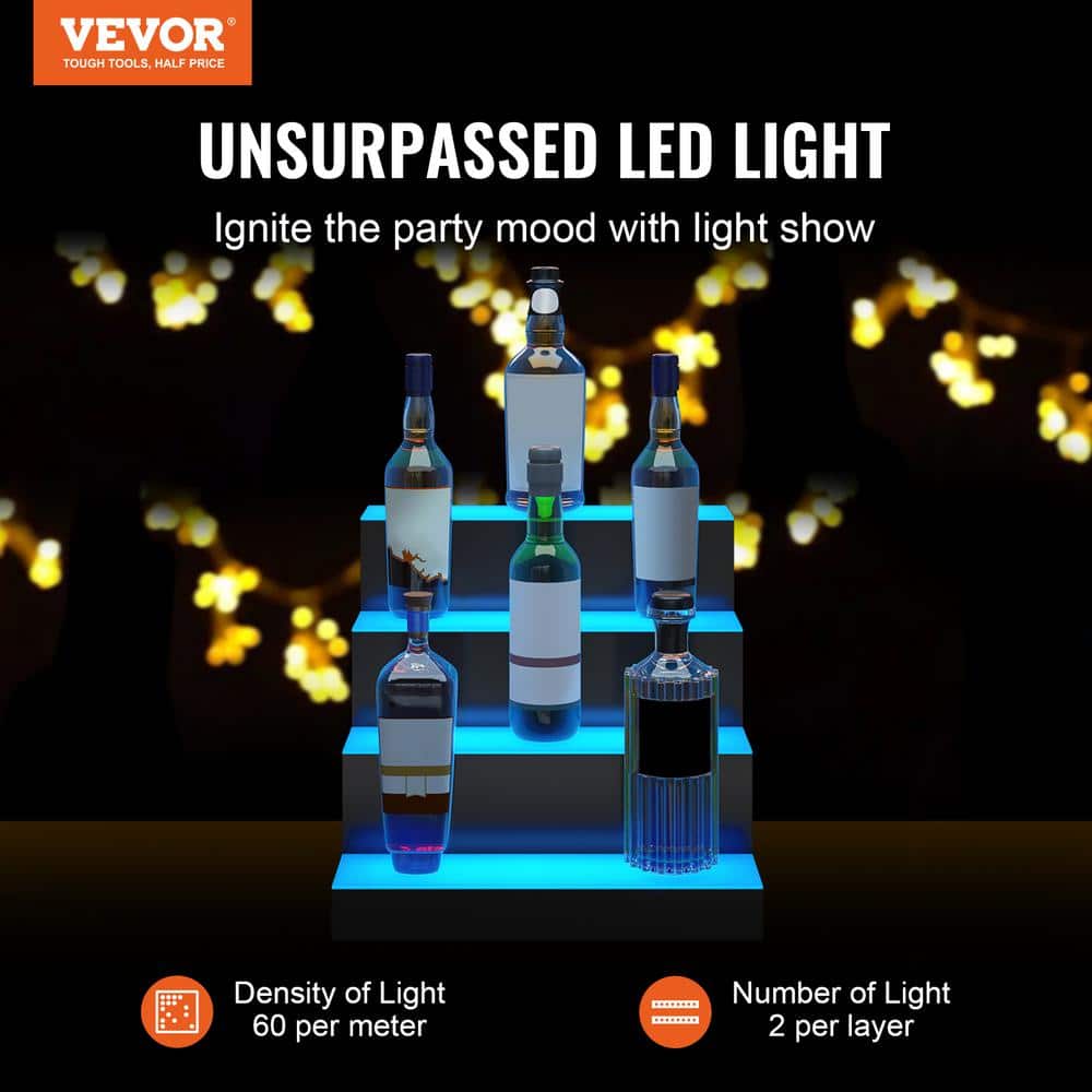 16-Bottles LED Lighted Liquor Bottle Display 16 in. Illuminated Home Bar Shelf 7-Static Colors Acrylic Wine Racks - Hercitys