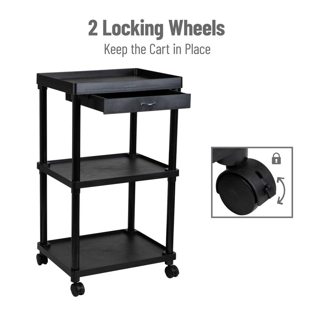3-Tier Utility Cart Coffee Cart, Bathroom, Kitchen, Plastic, 20 in. L x 15 in. W x 34.5 in. H, Black - Hercitys