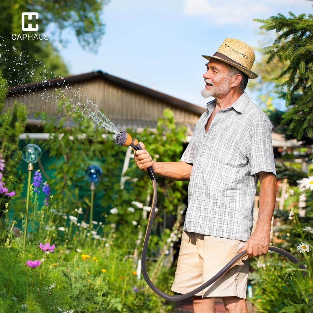 5/8 in. Dia. x 50 ft. Garden Hose with 10 Spray Patterns Nozzle and 3/4 in. NH Solid Brass Fittings, Durable PVC Hose - Hercitys