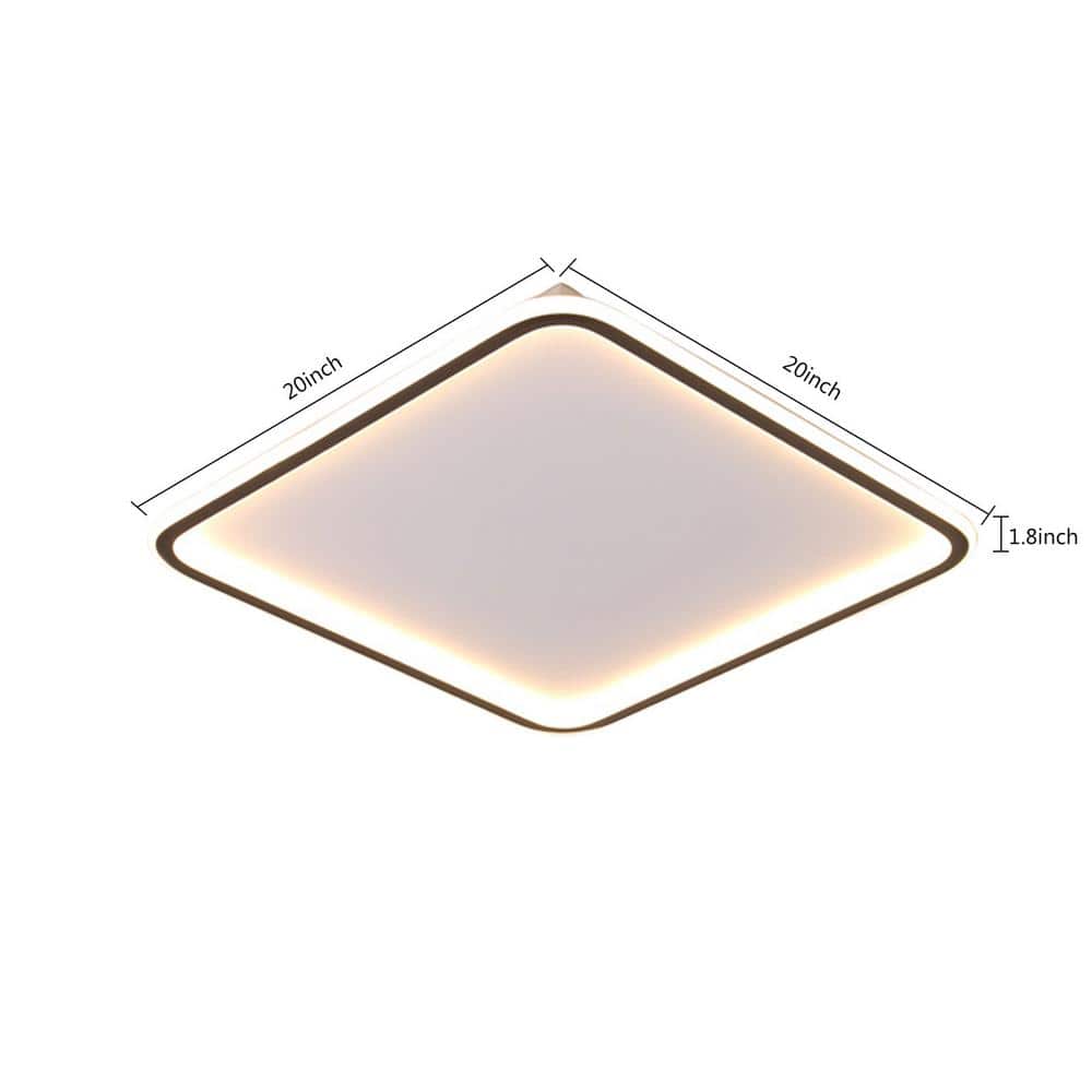 20 in. 1-Light White Modern Square Dimmable Selectable LED Flush Mount Ceiling Light with Remote - Hercitys