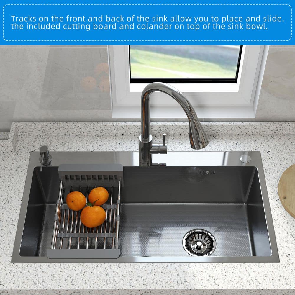 30 in. Drop-In/Undermount Single Bowl 16 Gauge Silver Stainless Steel Kitchen Sink with Faucet and Soap Dispenser - Hercitys