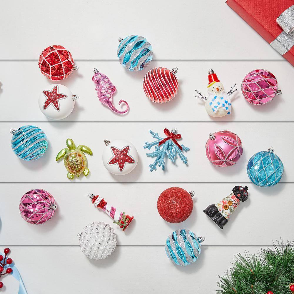 19-Count Multi-Colored Shatterproof Ornament Set Coastal - Hercitys