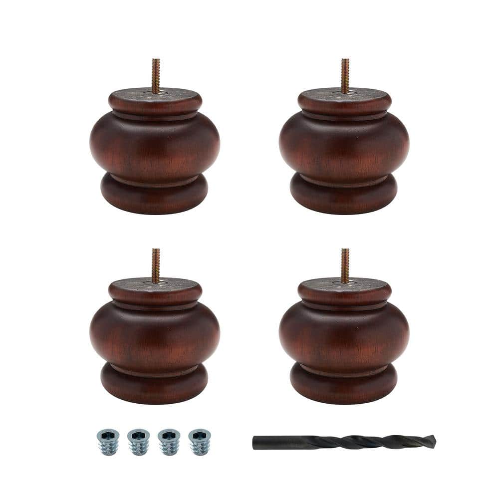 4 in. x 4-7/8 in. Stained Cherry Solid Hardwood Round Bun Foot (4-Pack) - Hercitys