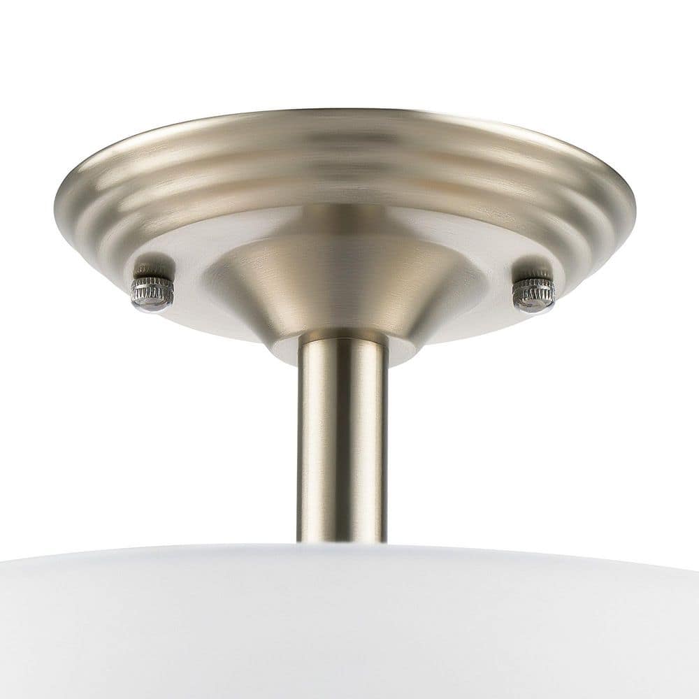 13 in. 2-Light Brushed Nickel Semi-Flush Mount Light with Fabric Drum Shade - Hercitys