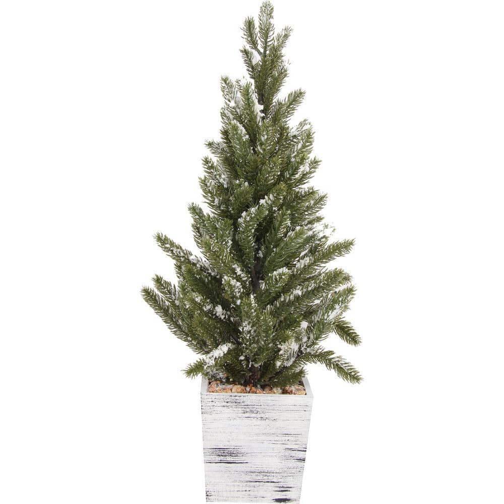 24 in. Christmas Unlit Pine Tree Centerpiece in White Wooden Pot - Hercitys