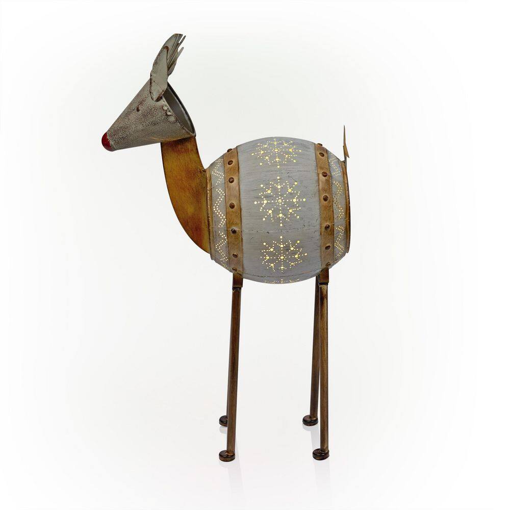 33 in. Tall Weathered Barrel Reindeer With Warm White LED Lights - Hercitys