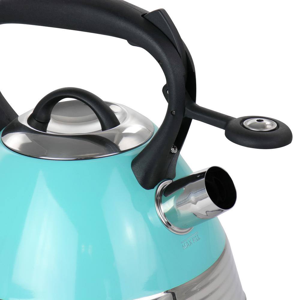 10-Cup Stainless Steel Whistling Tea Kettle in Turquoise - Hercitys