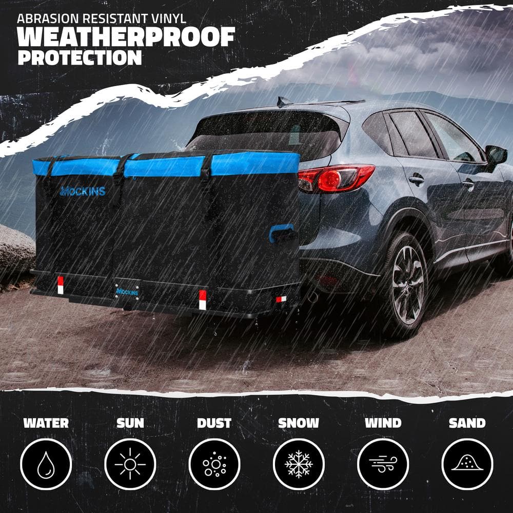 25 cu. ft. Waterproof Cargo Carrier Bag 60 in. x 31 in. x 24 in. Hitch Bag with Lock, Straps and Carry Bag, Blue - Hercitys