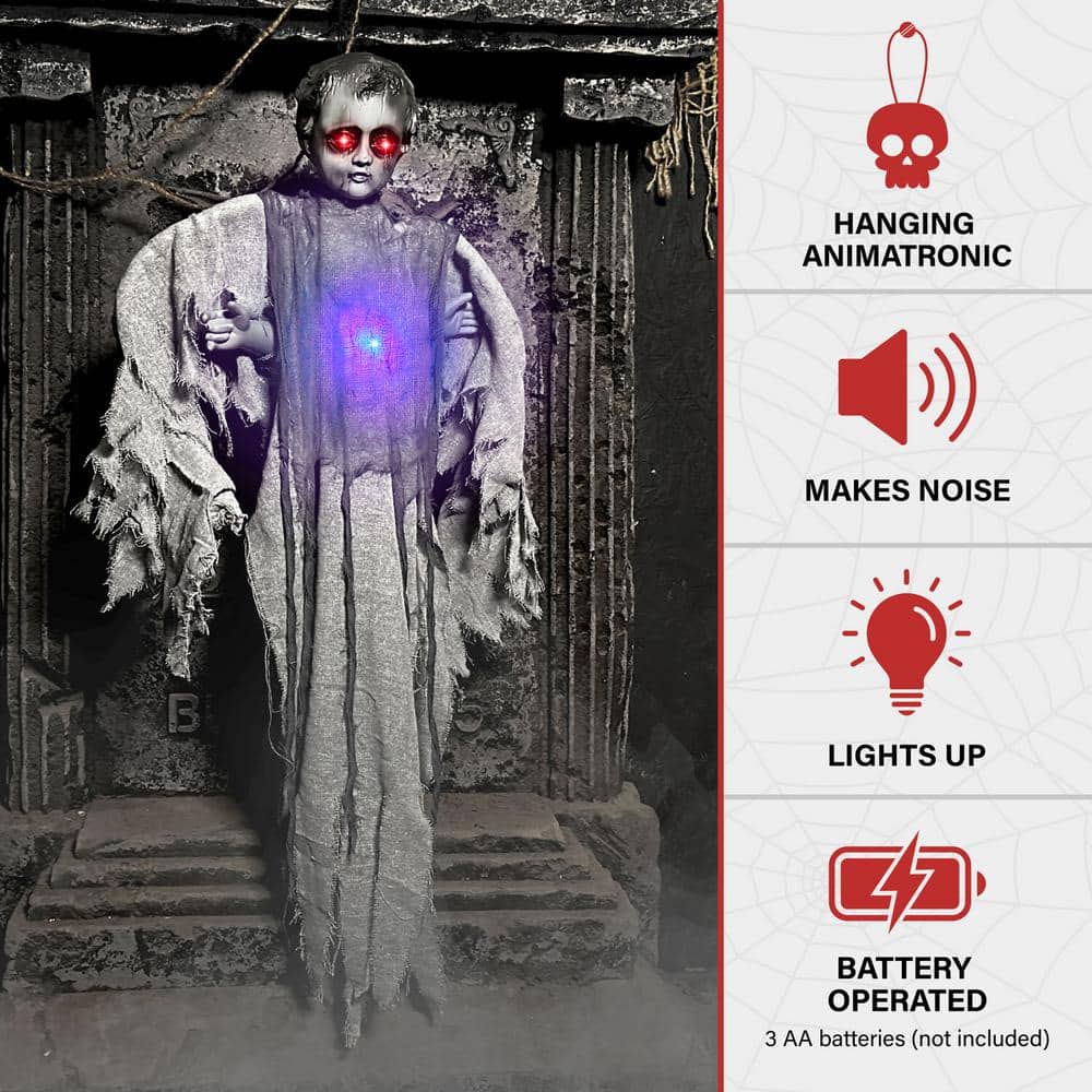 39 in. Animatronic Haunted Angel with Lights and Sound, Indoor/Covered Outdoor Halloween Decoration - Hercitys