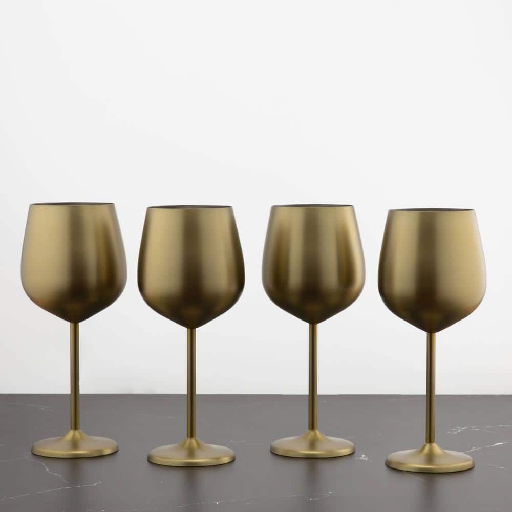 18 oz. Gold Stainless Steel White Wine Glass Set (Set of 4) - Hercitys