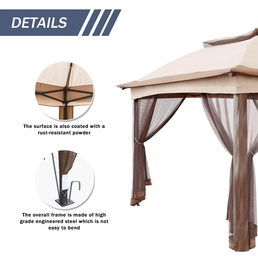 11 ft. x 11 ft. Beige Steel Pop-up Gazebo with Mosquito Netting - Hercitys