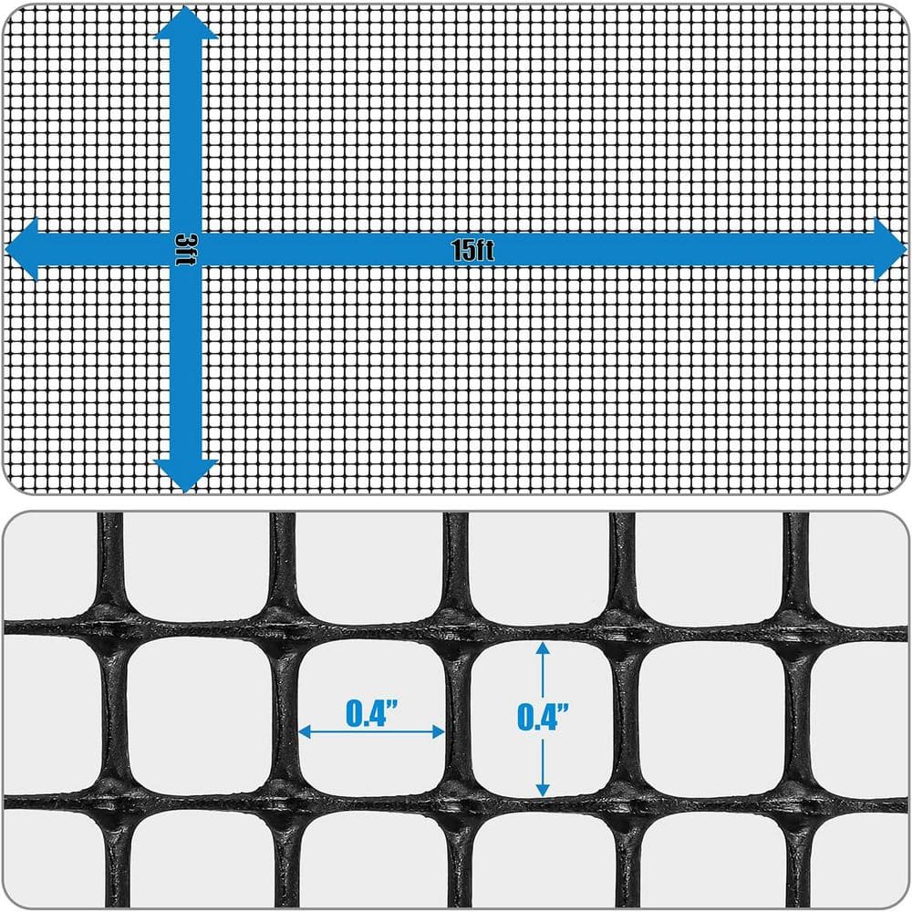 3 ft. x 15 ft. x 1/2 in. Black Plastic Hardware Netting - Hercitys