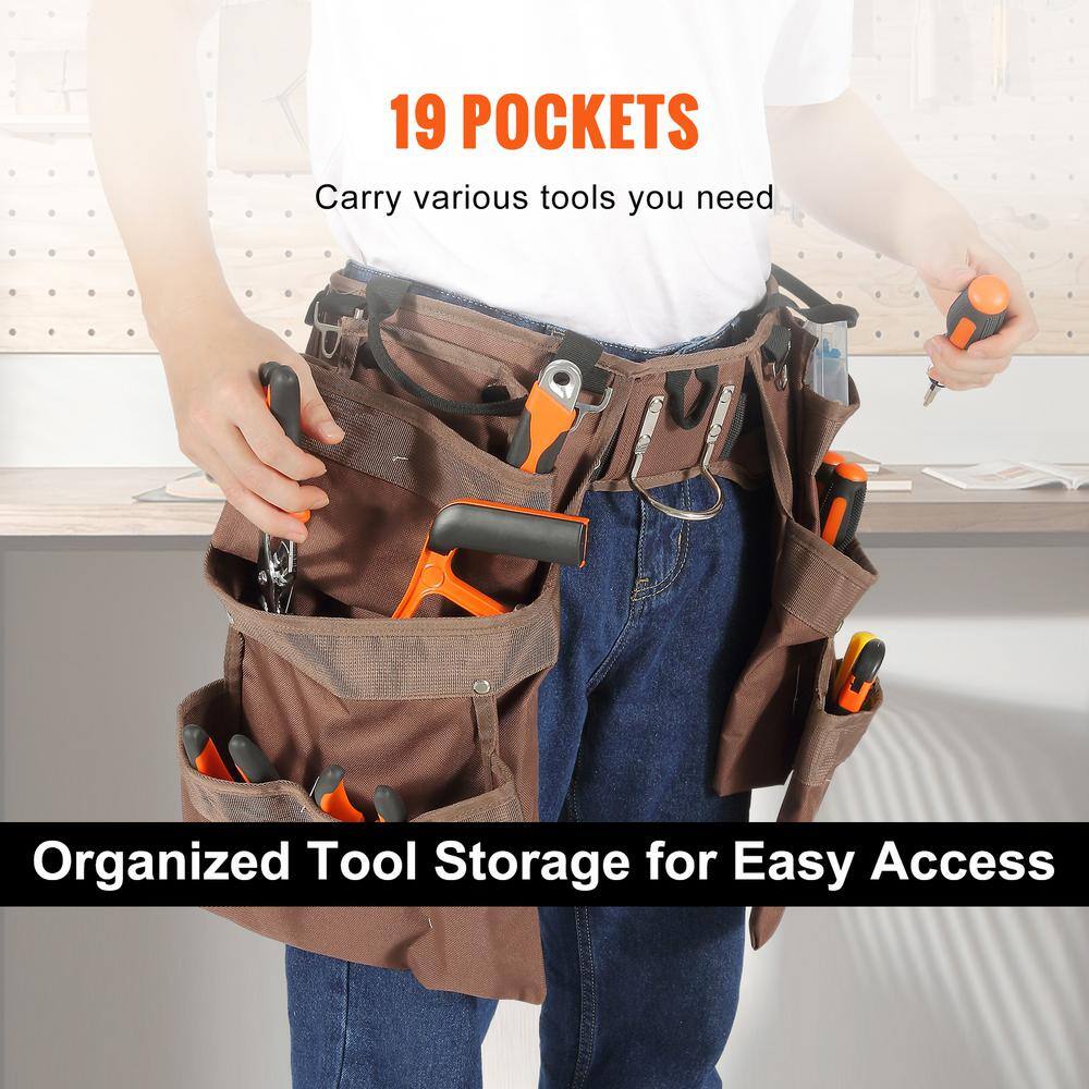 19 Pockets ool Belt, Adjusts from 32 in. to 54 in. Polyester Heavy Duty Tool Pouch Bag, Detachable Tool Bag - Hercitys
