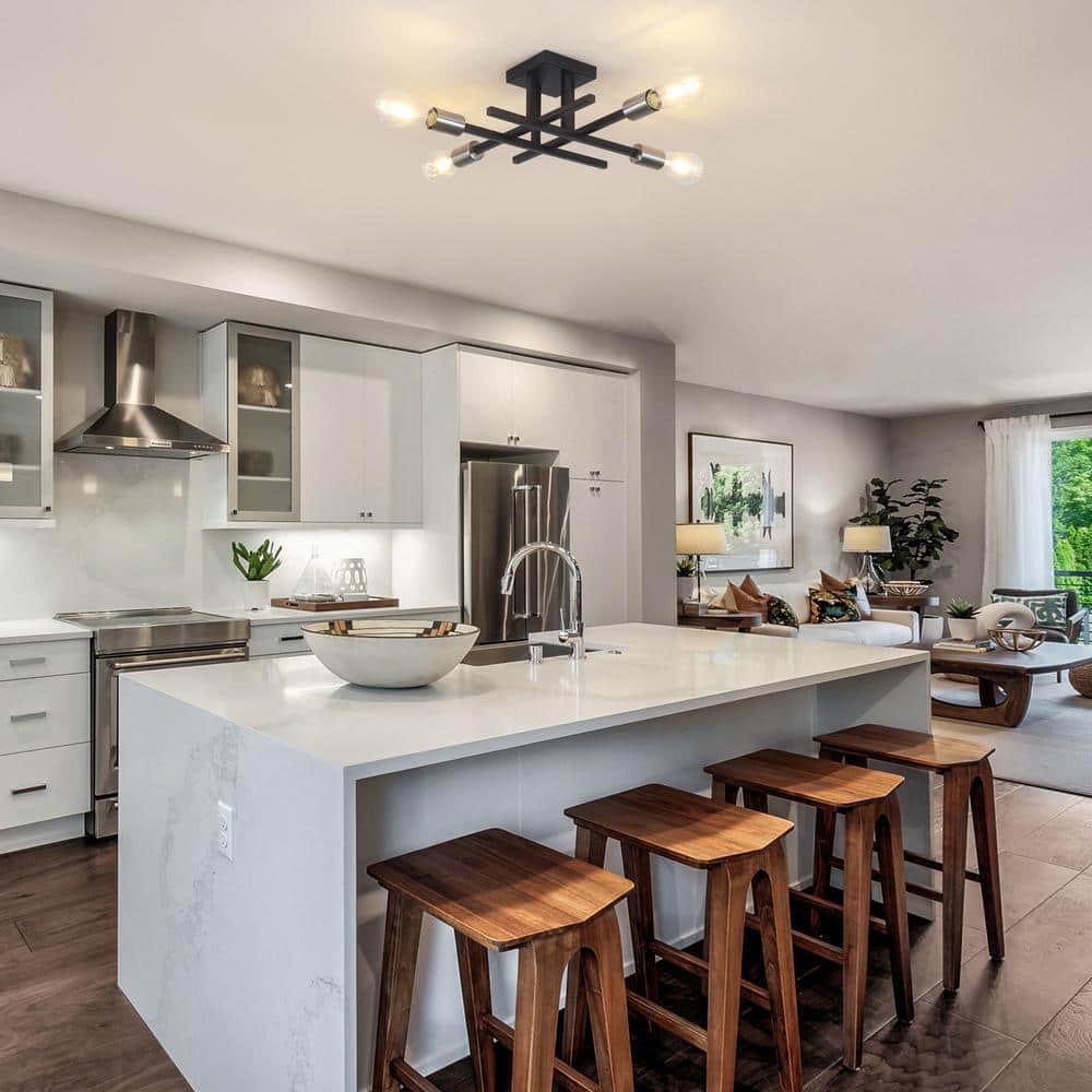 18.11 in. 4-Light Modern Black and Nickel Semi- Flush Mount for Corridor Bedroom with No Bulbs Included - Hercitys