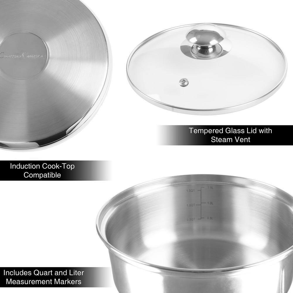 1.5 Qt. Stainless Steel Double Boiler Saucepan with Lid - Hercitys