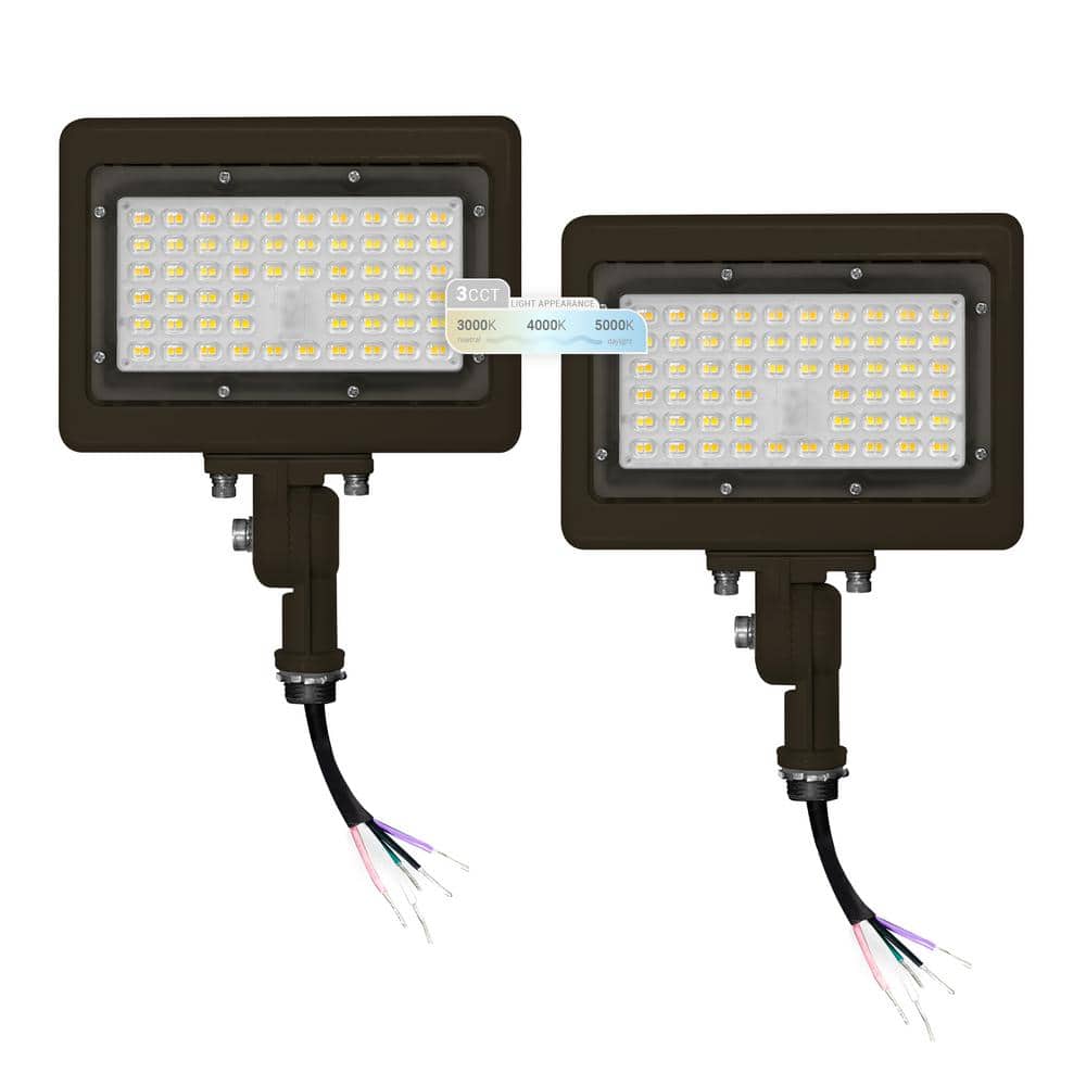 50-Watt 7050 Lumens Bronze Outdoor Integrated LED Flood Light 1/2″ Adjustable Knuckle Mount Security Light, 3CCT (2-PK) - Hercitys
