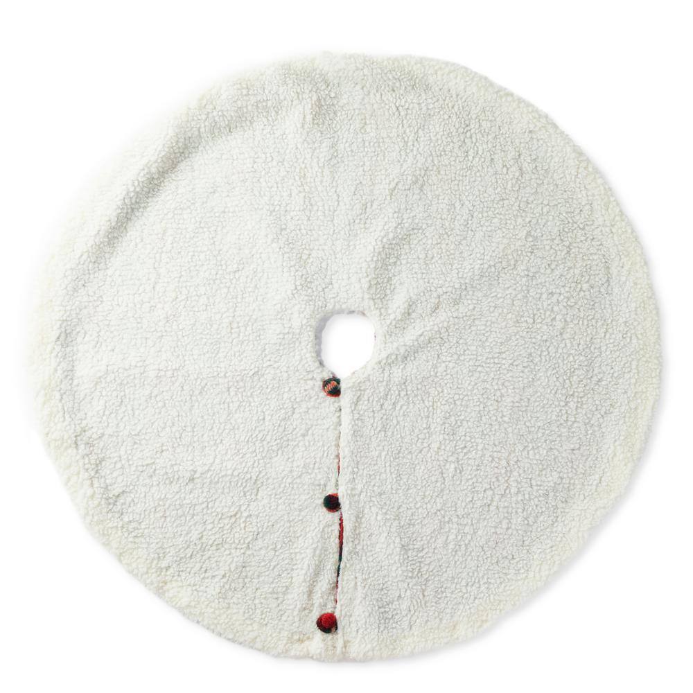 48 in. D Red and Black Plaid Reversible Sherpa/Flannel Christmas Tree Skirt - Hercitys