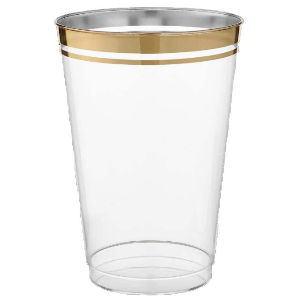 12 oz. 2-Line Gold Rim Clear Disposable Plastic Cups, Party, Cold Drinks, (100/Pack) - Hercitys