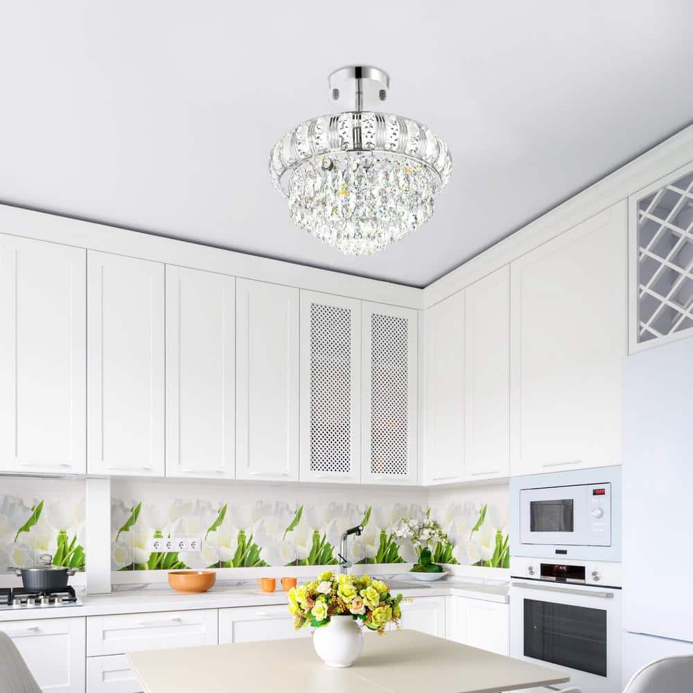 11.6 in. 3-Light Chrome Glam Crystal Semi-Flush Mount Chandelier - Hercitys