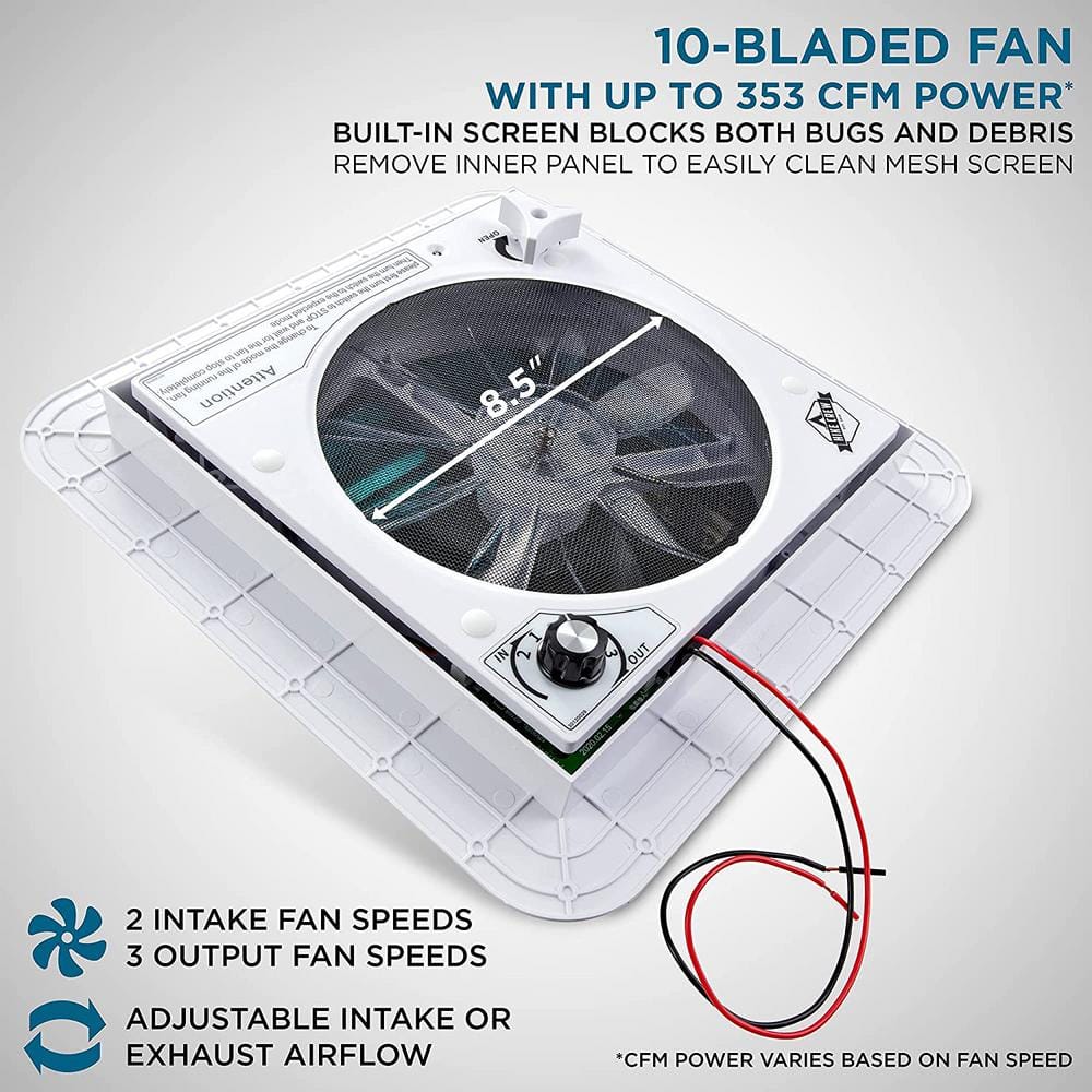 2.9 in. x 14 in. Manual RV Roof Vent Fan with 3-Speeds and LED Light – Smoked Lid - Hercitys