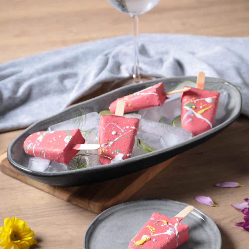 12.59 in. Dust Gray Stoneware Deep Oval Platter Large Organic (Set of 4) - Hercitys