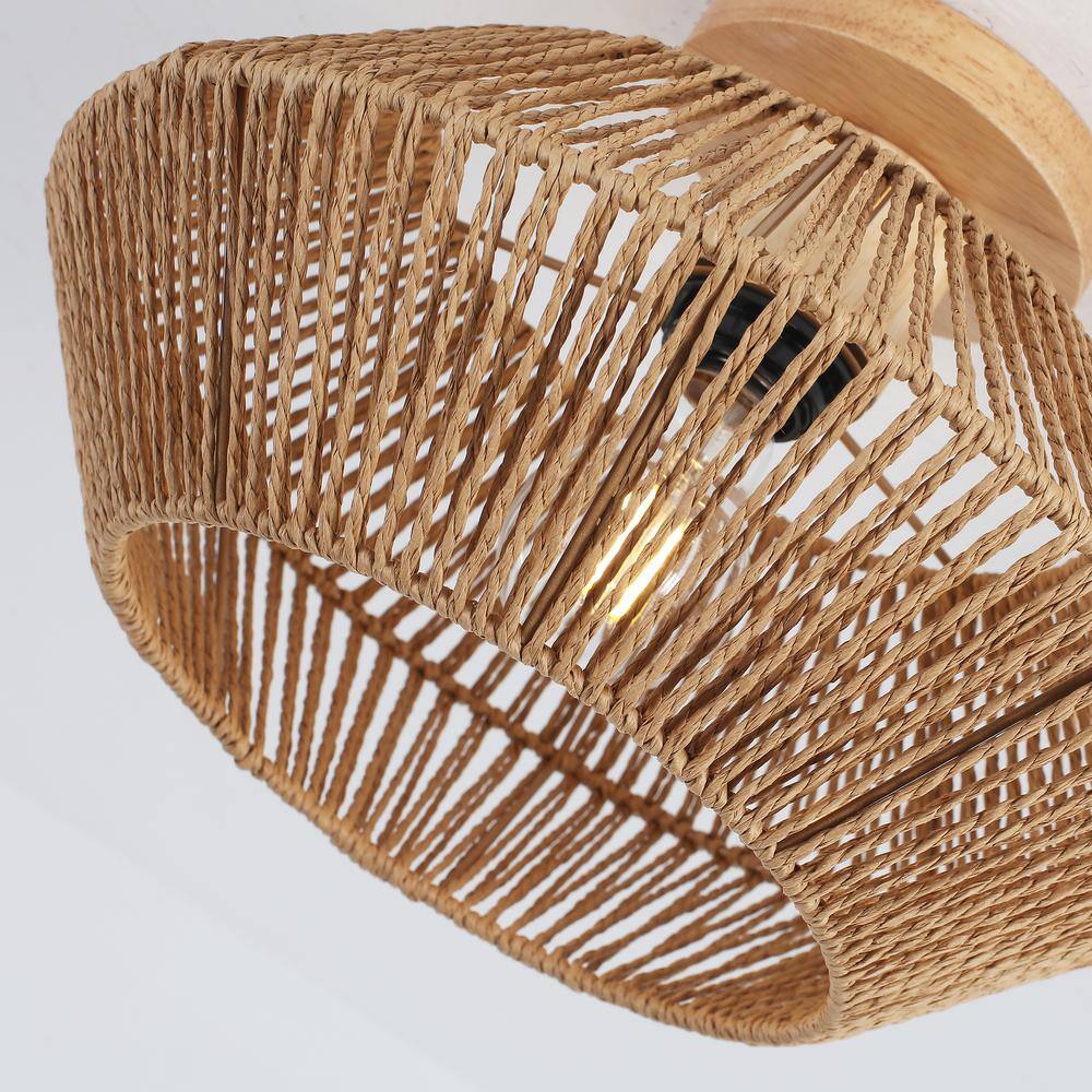 12.6 in. 1-Light Bohemian Woven Rattan Semi-Flush Mount Ceiling Light - Hercitys