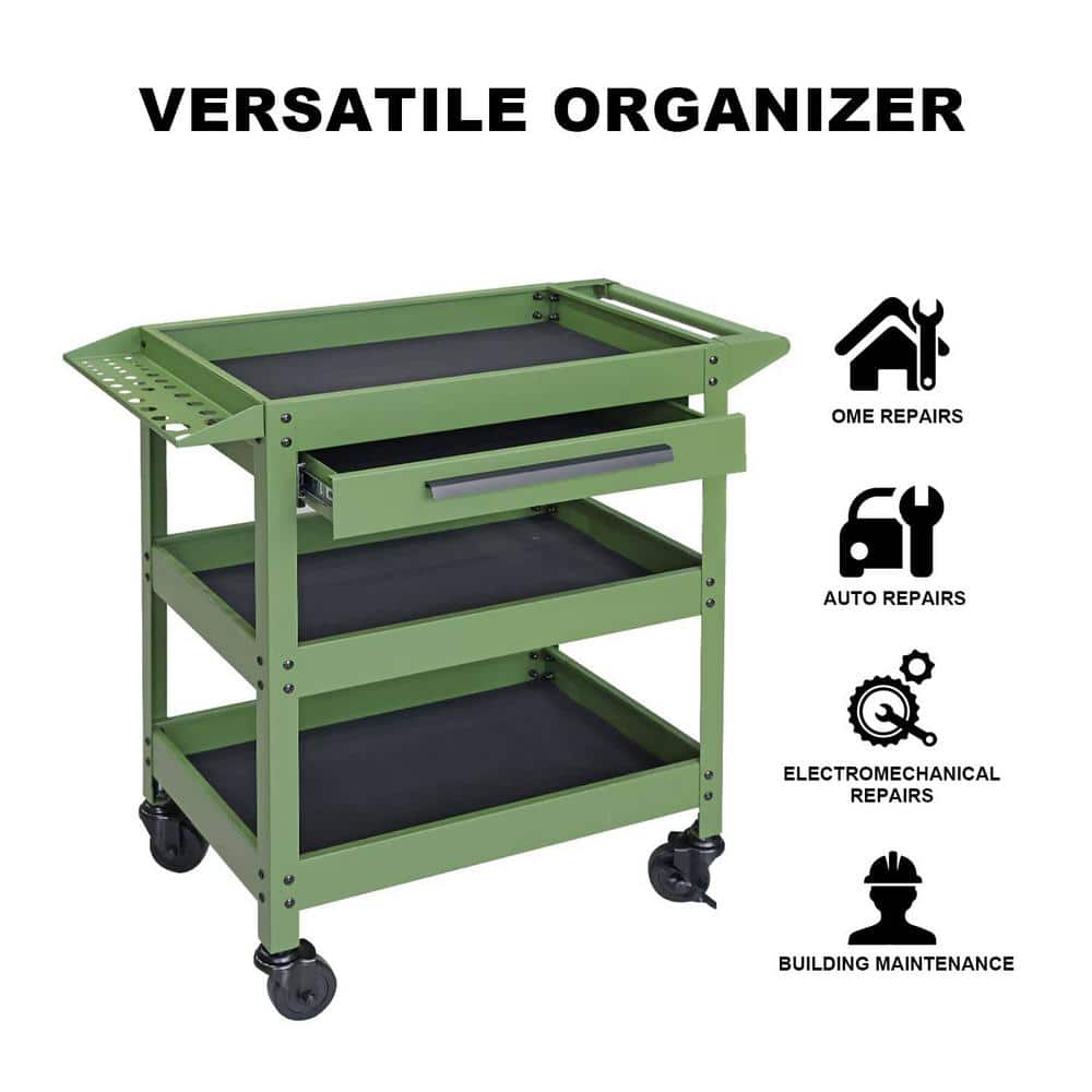 18.9 in. W 3-Layers Utility Cart: Rolling Tool Cart with Lockable Wheels and Multifunction Service Cart - Hercitys
