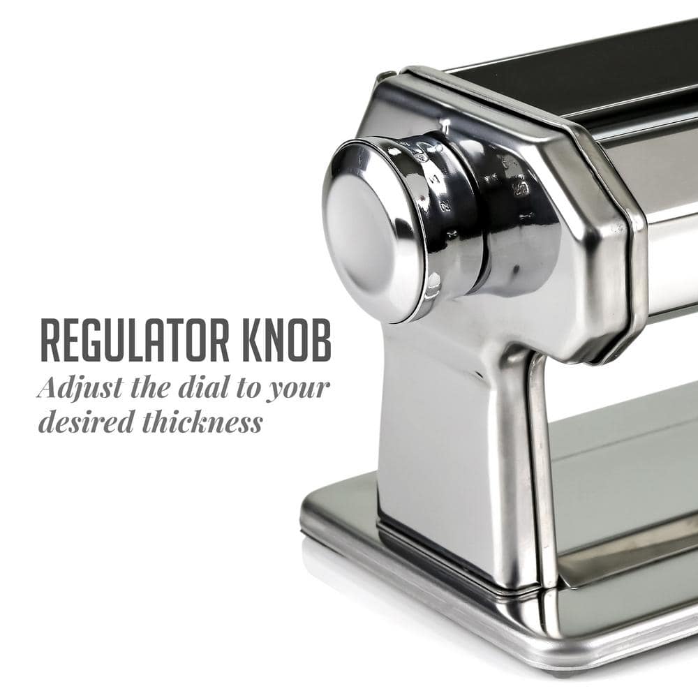 150 mm Silver Stainless Steel Manual Pasta Maker with 7 Thickness Settings and 3 Premium Attachments - Hercitys