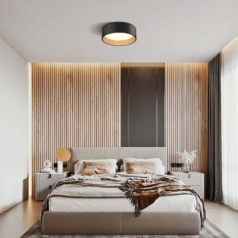 13 in. 25-Watt Modern Black Integrated LED Flush Mount with White Acrylic Shade - Hercitys