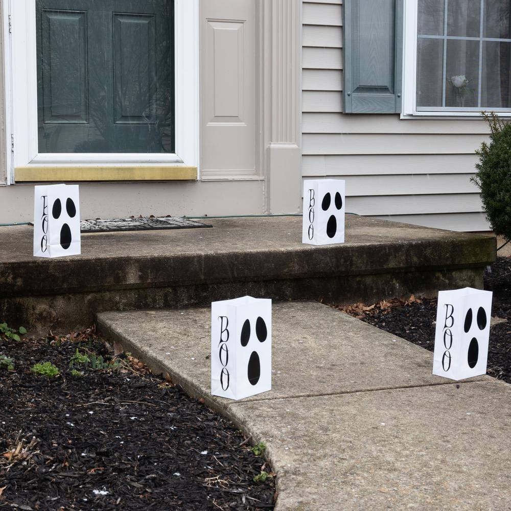 10 in. White LED Battery Operated LumaLite Luminaria Kit – Ghost Halloween Pathway Lights (6-Count) - Hercitys