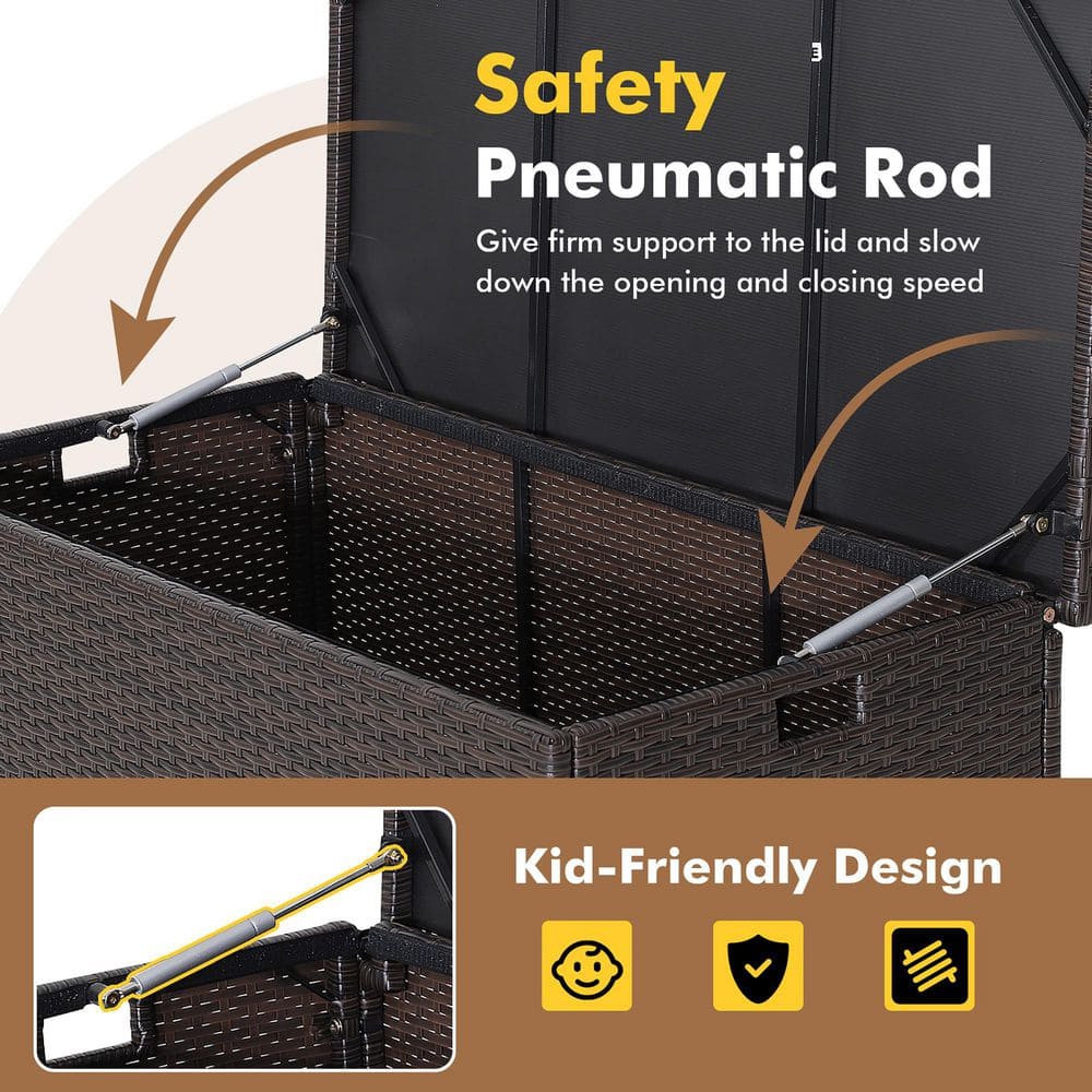 50 Gal. 40 in. W x 20 in. D x 20 in. H Brown PE Rattan Steel Deck Box - Hercitys