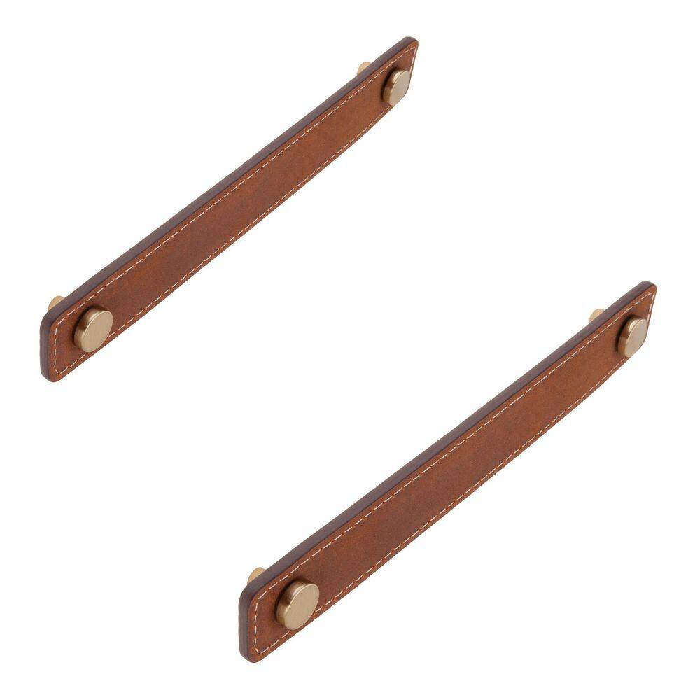 2-Pack Saddle Leather 6 in. (152 mm) Center-to-Center Rustic Satin Brass Drawer Pull - Hercitys