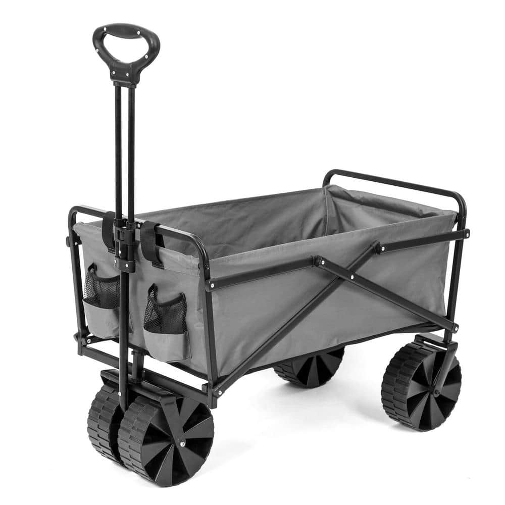 150 lbs. Capacity Manual Folding Utility Beach Wagon Outdoor Cart in Gray - Hercitys