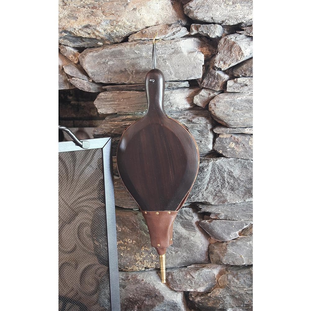 19 in. L Wood Brown and Brass Shaker Fireplace Bellow - Hercitys
