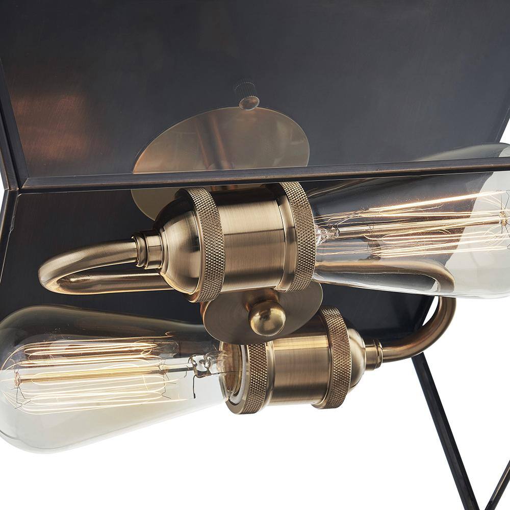 2-Light Dark Bronze Brass Flush Mount Ceiling Light with Tempered Glass - Hercitys