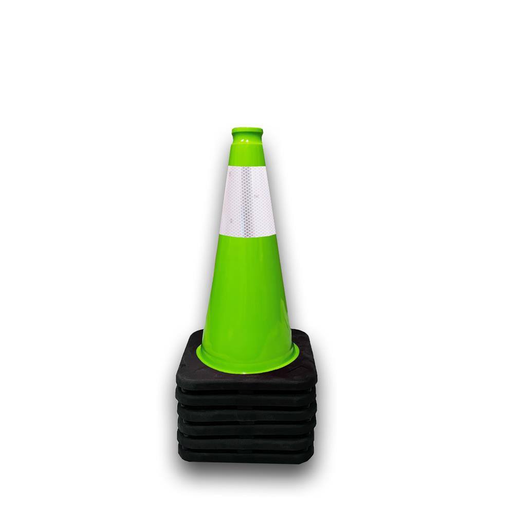 18 in. Lime Green Traffic Cone with Black Base and 6 in. Reflective Collar 3 lbs. (6-Pack) - Hercitys