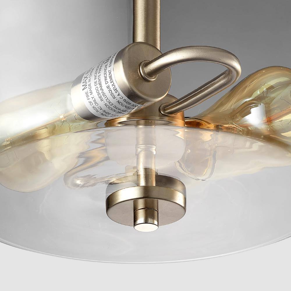 12 in. 2-Light Brushed Nickel Round Semi-Flush Mount, Modern Ceiling Light with Clear Glass Drum Shade - Hercitys