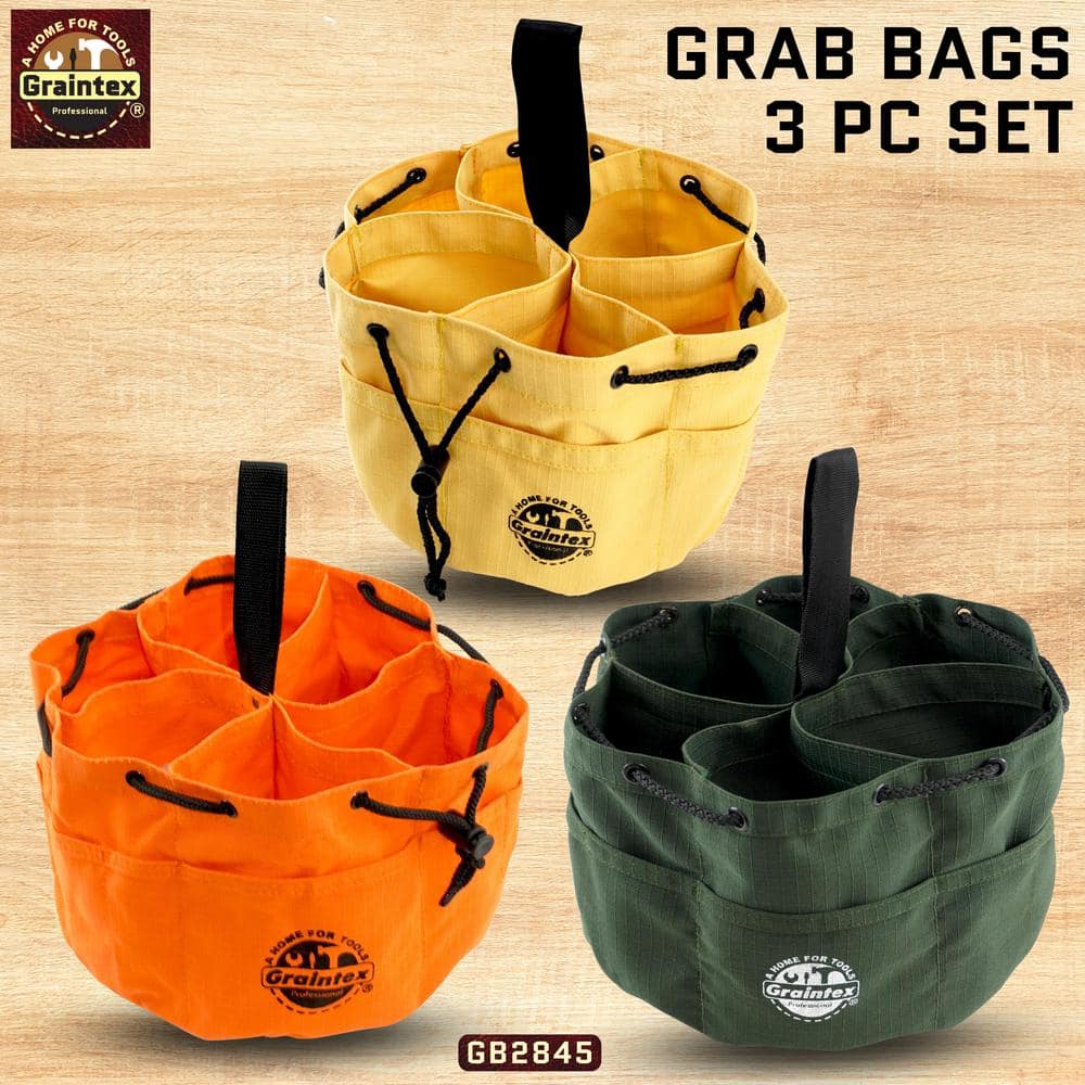 10 in. 18-Pockets Grab Tool Bags with Drawstring Closure Set of 3 - Hercitys