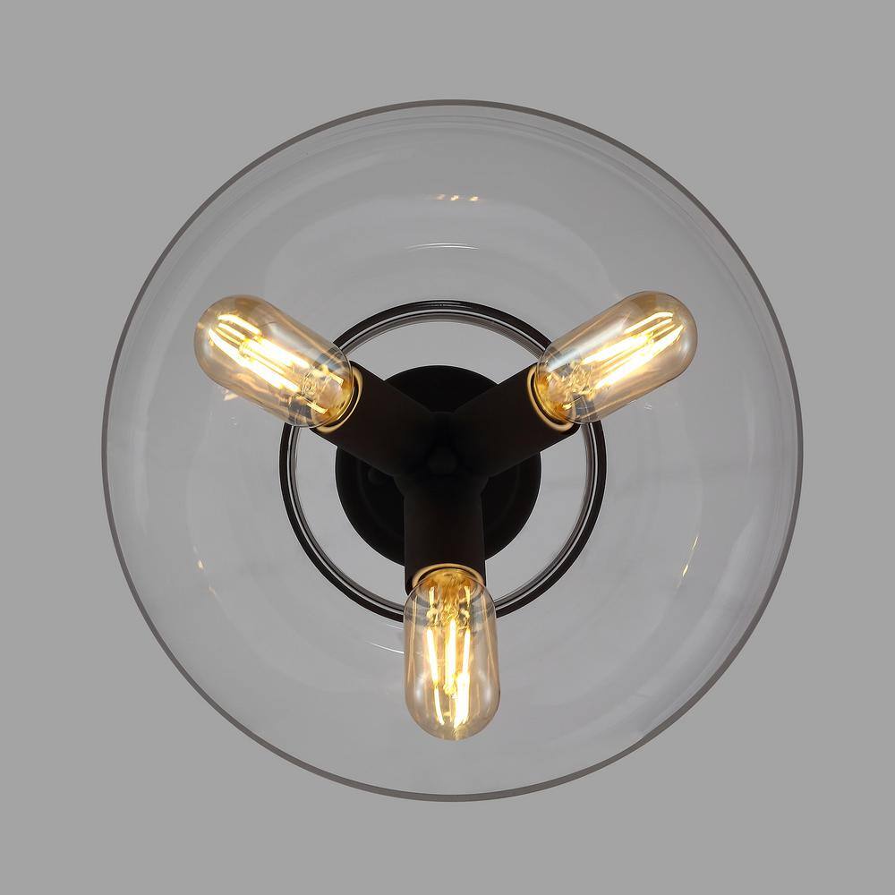 13.6 in. 3-Light Black Semi-Flush Mount - Hercitys