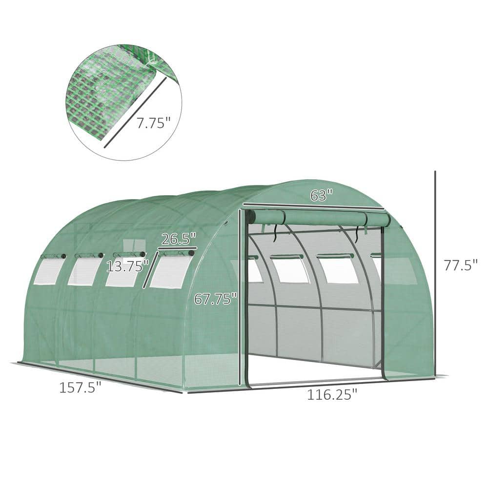 156 in. W x 116.4 in. D x 78 in. H Green Walk-In Greenhouse - Hercitys