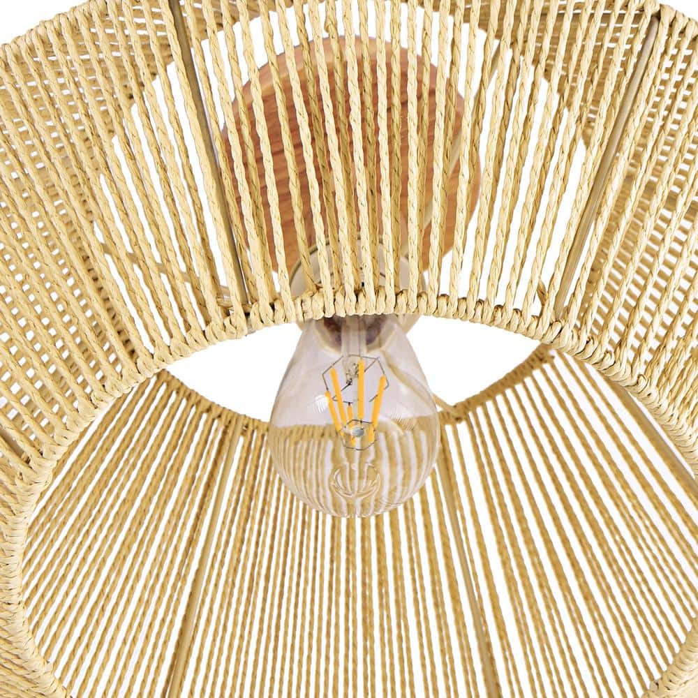 16 in. 1-Light Cream Small Semi-Flush Mount Ceiling Light with natural Simple Hand Weaved shade - Hercitys