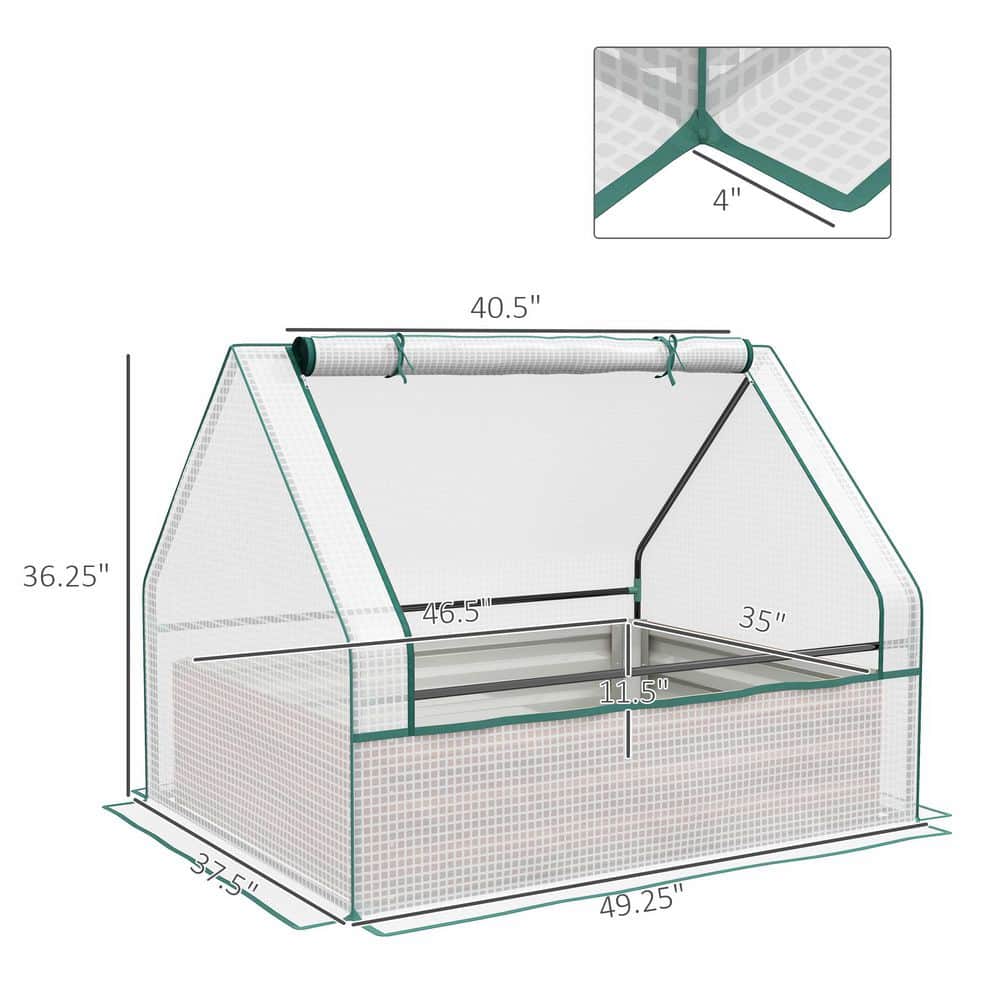 49.25 in. W x 37.5 in. D x 36.25 in. H White Steel Raised Garden Bed with Mini Greenhouse, Planter Box with Cover - Hercitys