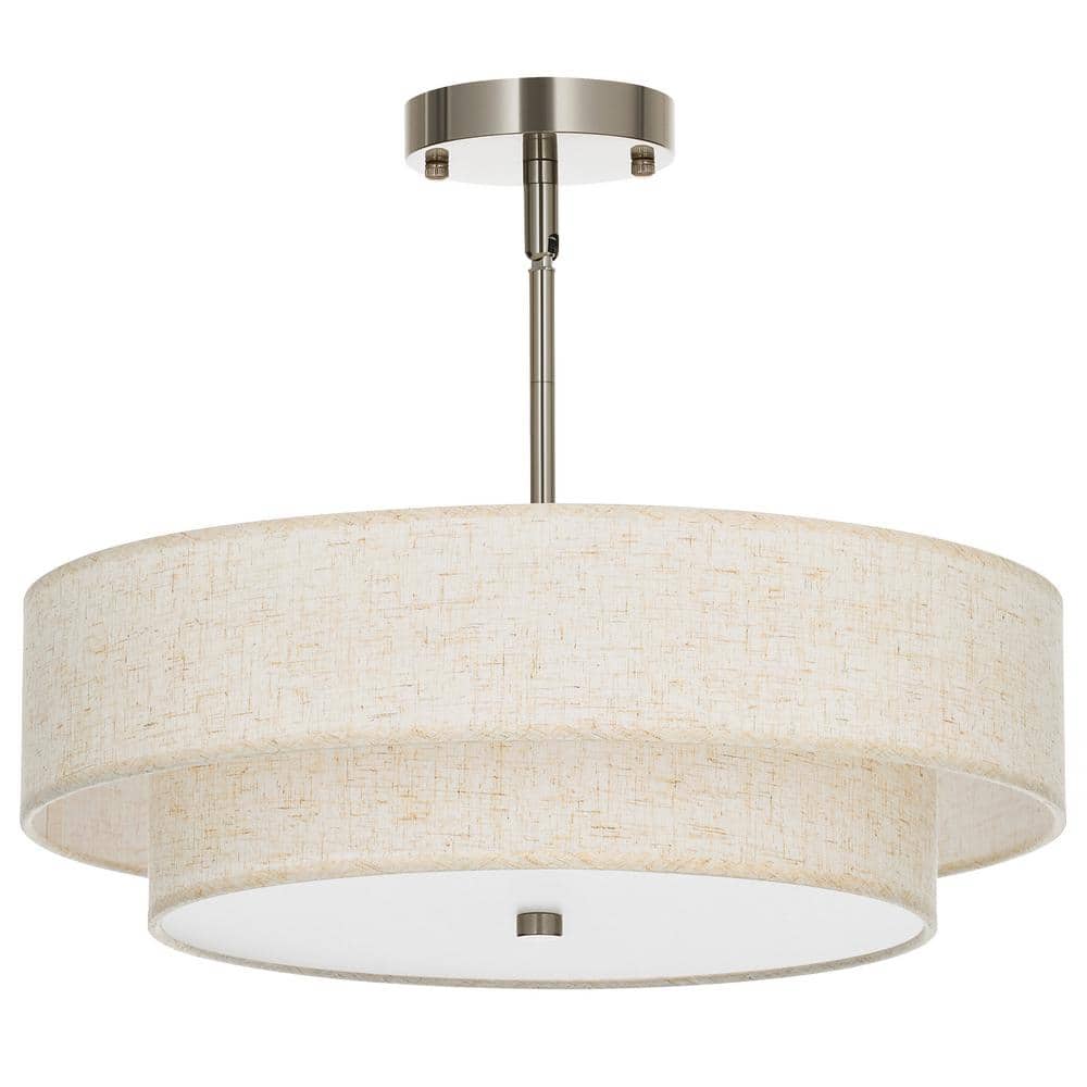 18 in. 4-Light Oatmeal Semi-Flush Mount Ceiling Light Fixture Drum Pendant Light with 2-Layer Fabric Shade E26 Bases - Hercitys