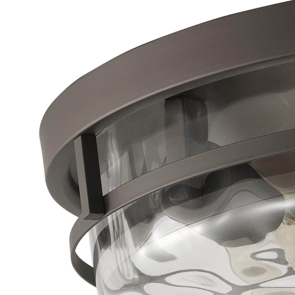 13 in. 2-Light Farmhouse Oil Rubbed Bronze Flush Mount Ceiling Light Fixture with Water Ripple Glass Shade - Hercitys